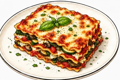 Vegetable lasagna, illustrated